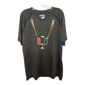 Adidas Men’s Miami Huricanes UM Gold Chain Gray Polyester Shirt Size XL